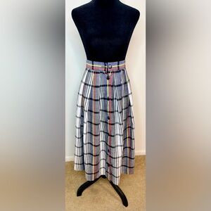 Vintage 80’s Chaus pleated striped button front preppy plaid midi skirt 2 EUC